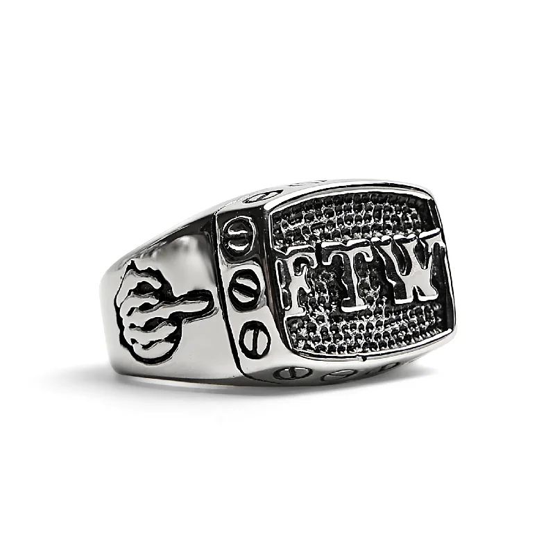 Stylish Infinity Rings For Special Gifts-Stainless Steel "FTW" Middle Finger Signet Ring / SCR4098