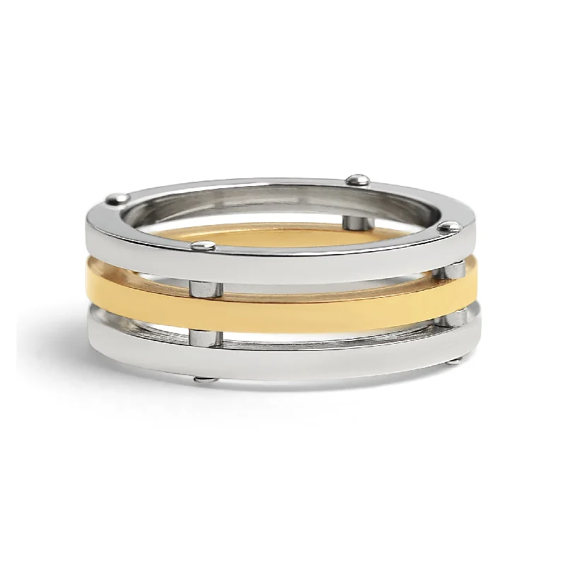 Minimalist Stackable Rings For Stylish Layering-Gold PVD Coated Spaced Stainless Steel Ring / SSS0260