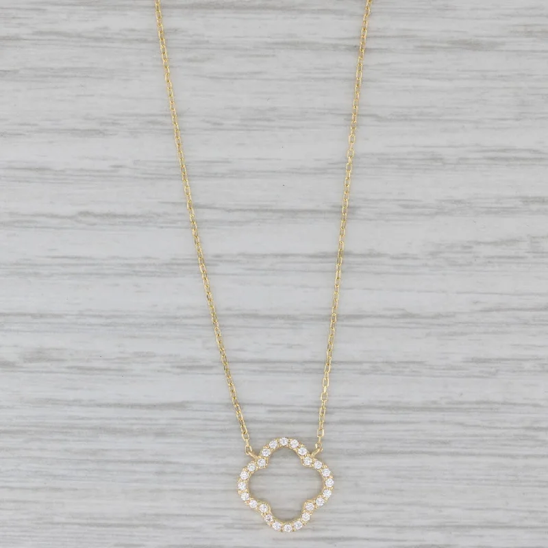 Boho Style Necklaces For Summer Festivals-New Cubic Zirconia Open Flower Necklace 14k Yellow Gold 16" Cable Chain