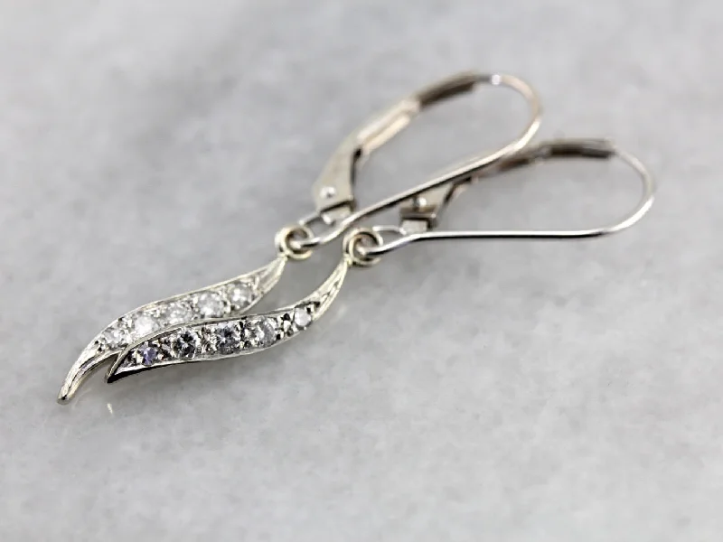 Custom Earrings For Wedding Gifts-Petite Diamond Drop Earrings in White Gold