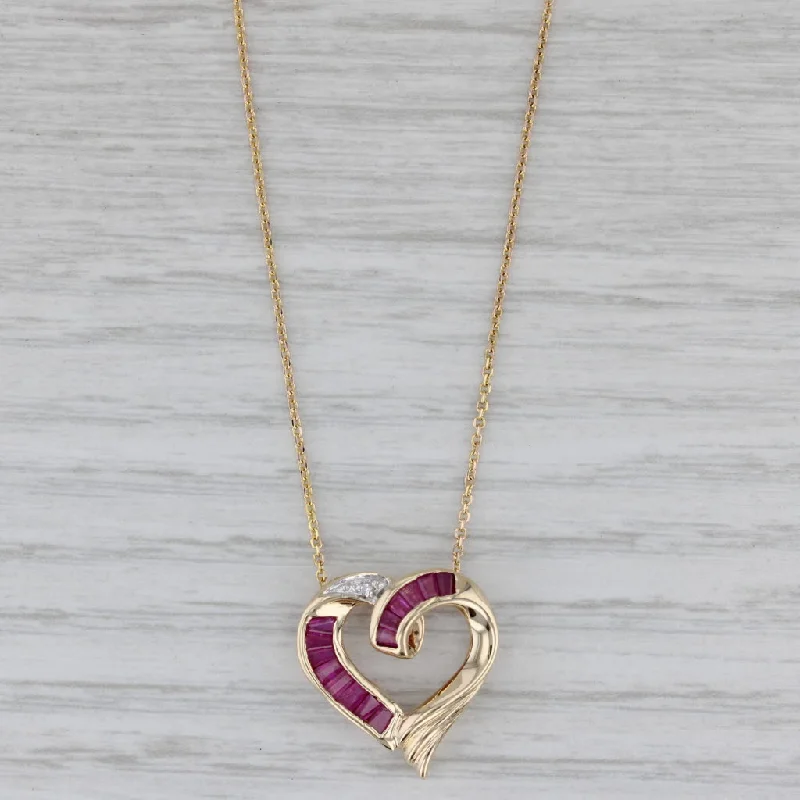 Simple Pendant Necklaces For Casual Wear-0.70ctw Ruby Diamond Open Heart Pendant Necklace 10k Yellow Gold 18" Cable Chain