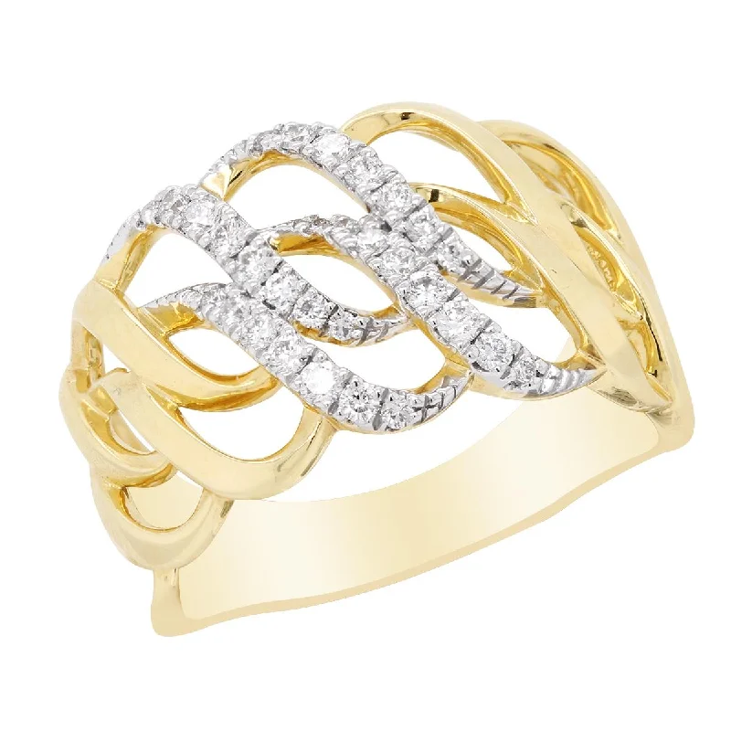 Dainty Gold Rings For Minimalist Look-YELLOW GOLD FASHION RING WITH OPEN SHANK AND 30 DIAMONDS, .27 CT TW