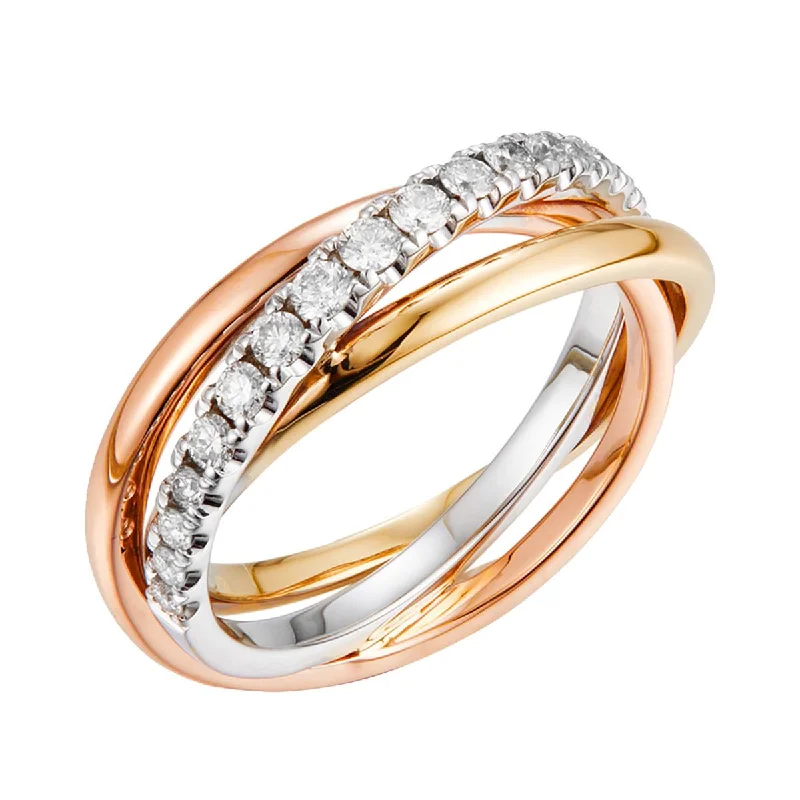 Beautiful Birthstone Rings For Family Gifts-TRI-TONE GOLD FASHION RING WITH 13 DIAMONDS, .42 CT TW