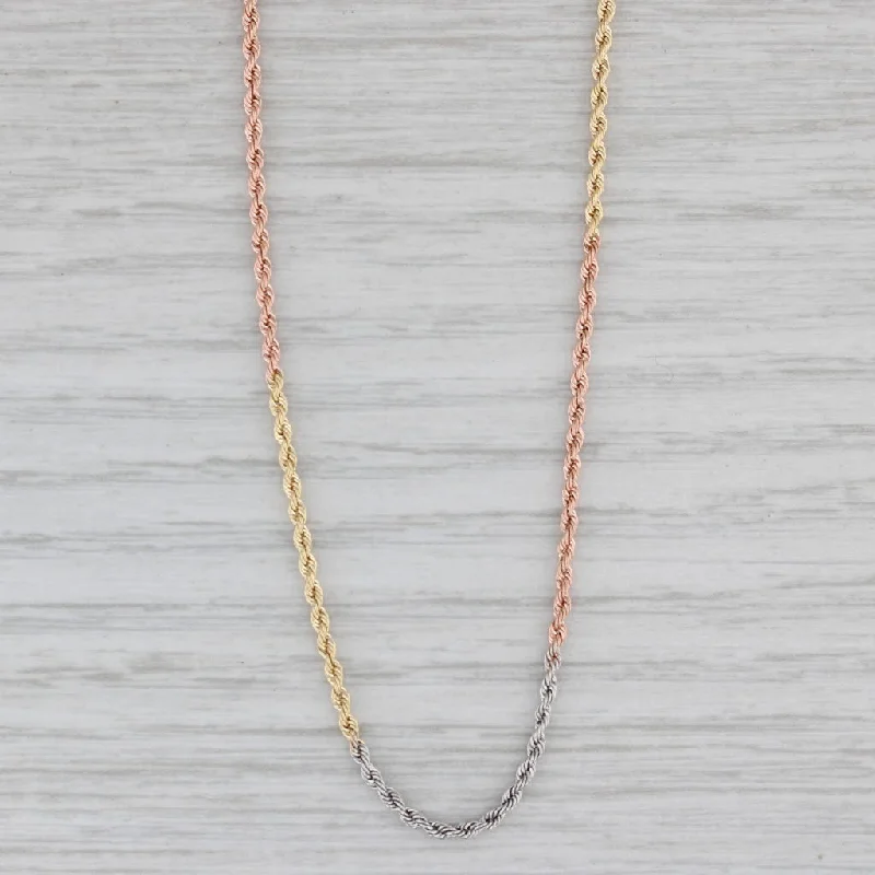 Simple Silver Necklaces For Casual Style-18.25" Tri-Toned Rope Chain Necklace 14k Yellow White Rose Gold Italy