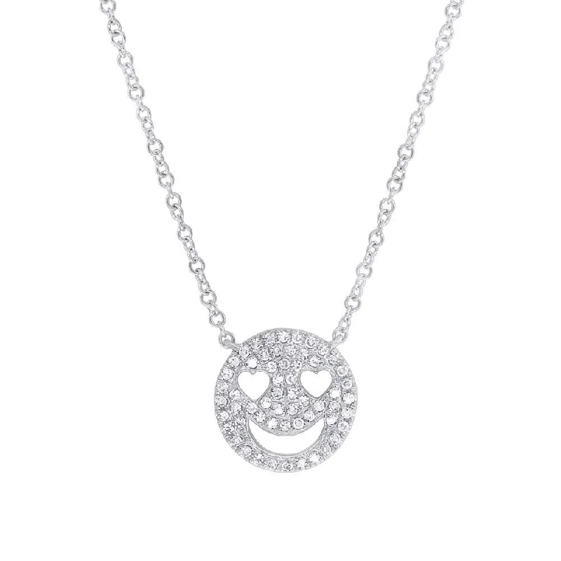 Modern Necklaces For Trendy Women-14K White Gold Diamond Smiley Face Necklace