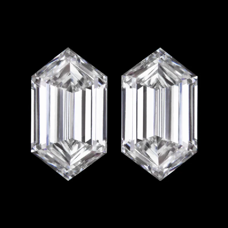 Wedding Earrings For Bride-2.30ct HEXAGON SHAPE LAB CREATED DIAMOND STUD EARRINGS ELONGATED E-F VVS-VS PAIR