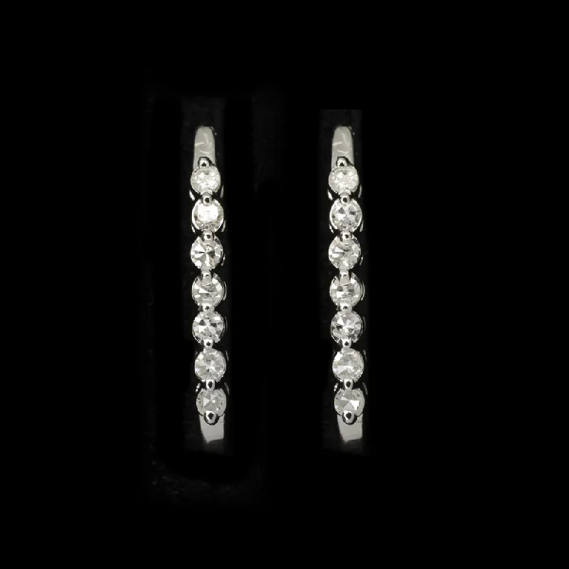 Chic Earrings For Business Events-VINTAGE DIAMOND J HOOP EARRINGS CLASSIC HUGGIE 14k WHITE GOLD NATURAL ESTATE