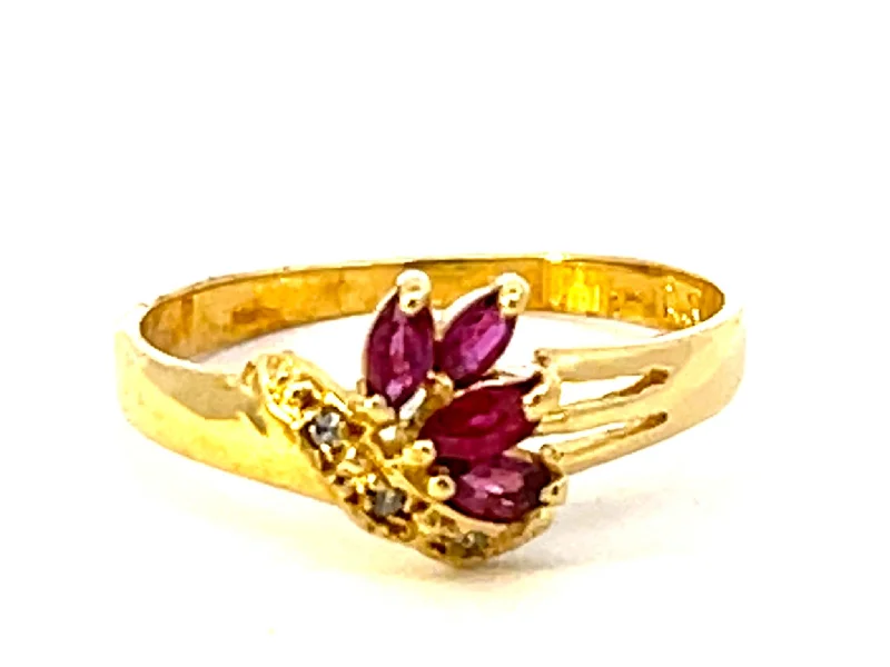 Customizable Couple Rings For Weddings-Ruby Diamond Ring in 14k Yellow Gold