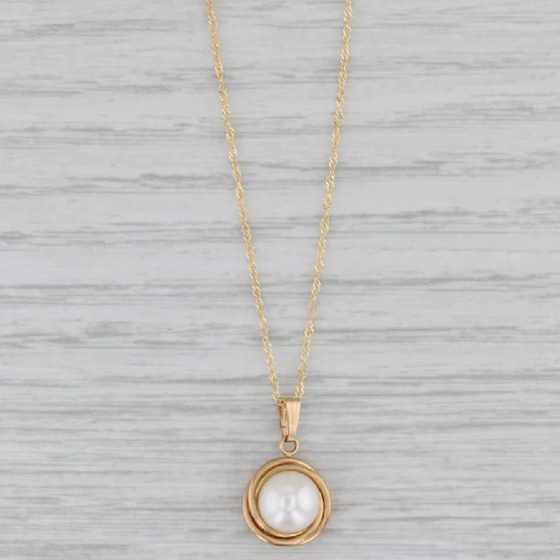 Luxury Necklaces For Elegant Events-New Cultured Pearl Pendant Necklace 10k Yellow Gold 18" Rope Chain