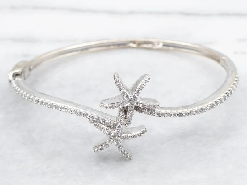 Indian Style Bangles For Brides-Diamond Starfish Bypass Bangle Bracelet