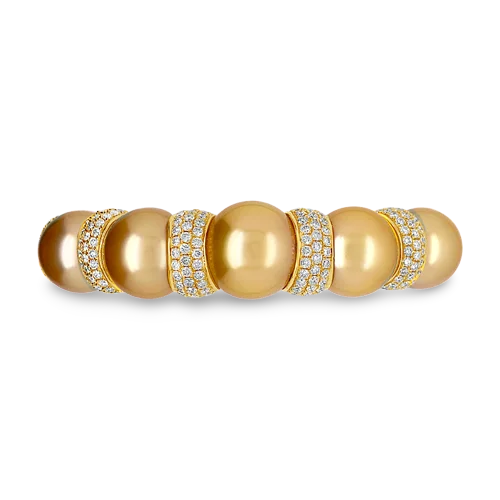 Beaded Bracelets For Adults-Golden Pearl & Diamond Cuff Bracelet