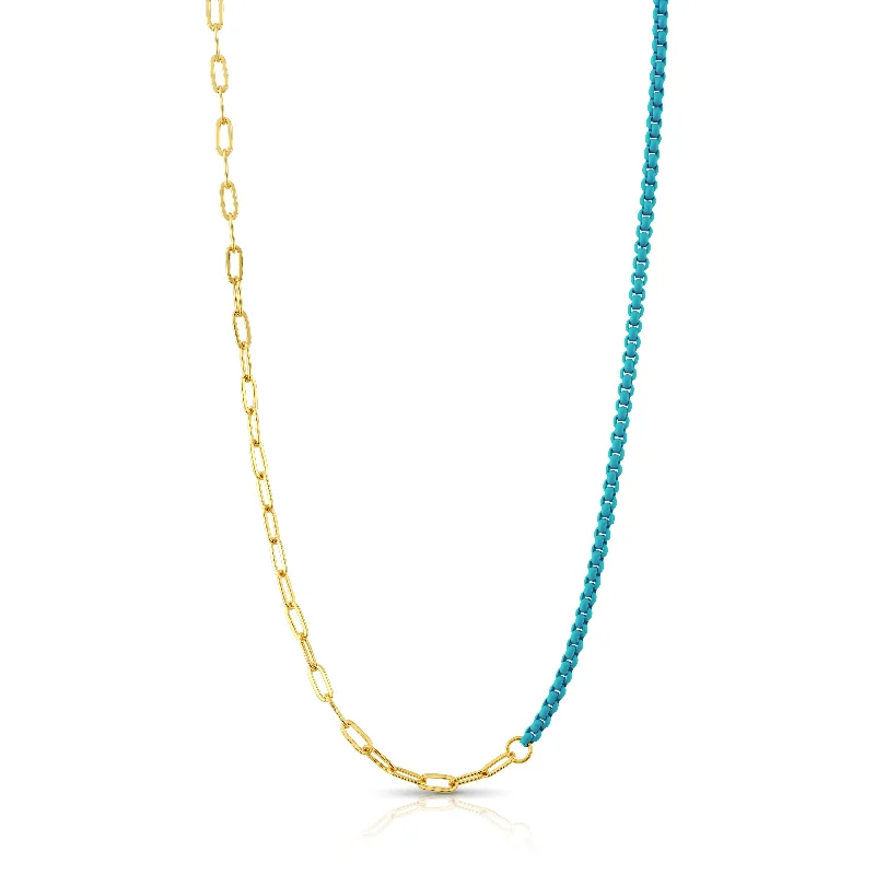 Wedding Necklaces For Brides-HALF & HALF ENAMEL PAPERCLIP NECKLACE, TURQUOISE