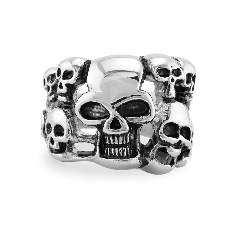 Unique Custom Wedding Rings For Couples-Detailed Skulls Stainless Steel Ring / KRJ2585