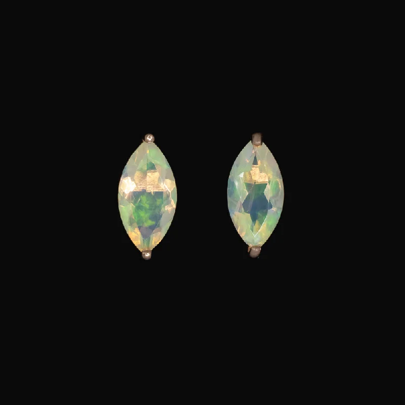 Unique Gemstone Earrings For Collectors-1 CARAT NATURAL OPAL STUD EARRINGS FACETED MARQUISE CUT 10k ROSE GOLD CLASSIC