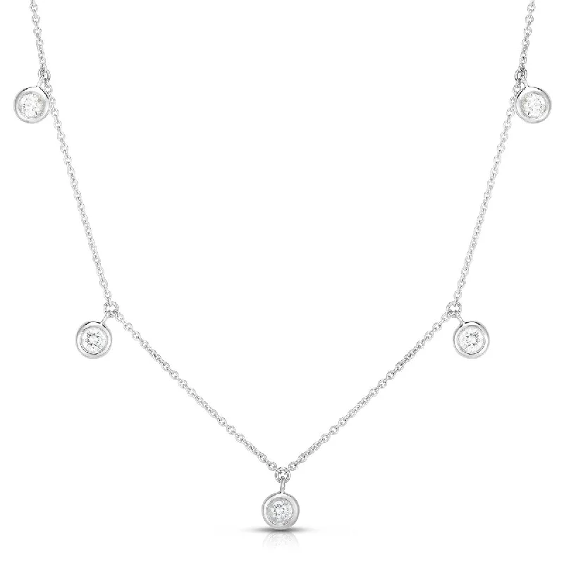 Customizable Bar Necklaces For Personal Gifts-18K Five Diamond Drop Station Necklace