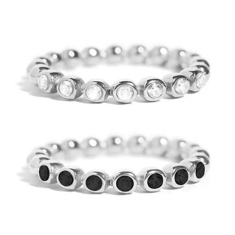 Best Rings For Everyday Wear-Stainless Steel Beaded CZ Stacking Ring / CSR0006