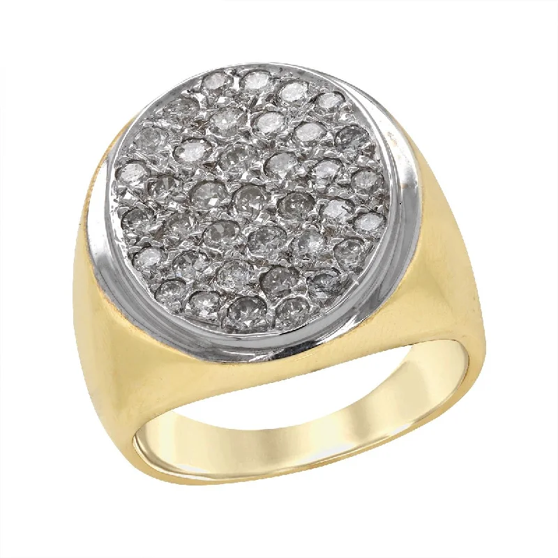 Trendy Fashion Rings For Statement Look-YELLOW GOLD MEN'S FASHION RING WITH DIAMOND PAVE, 1 1/2 CT TW