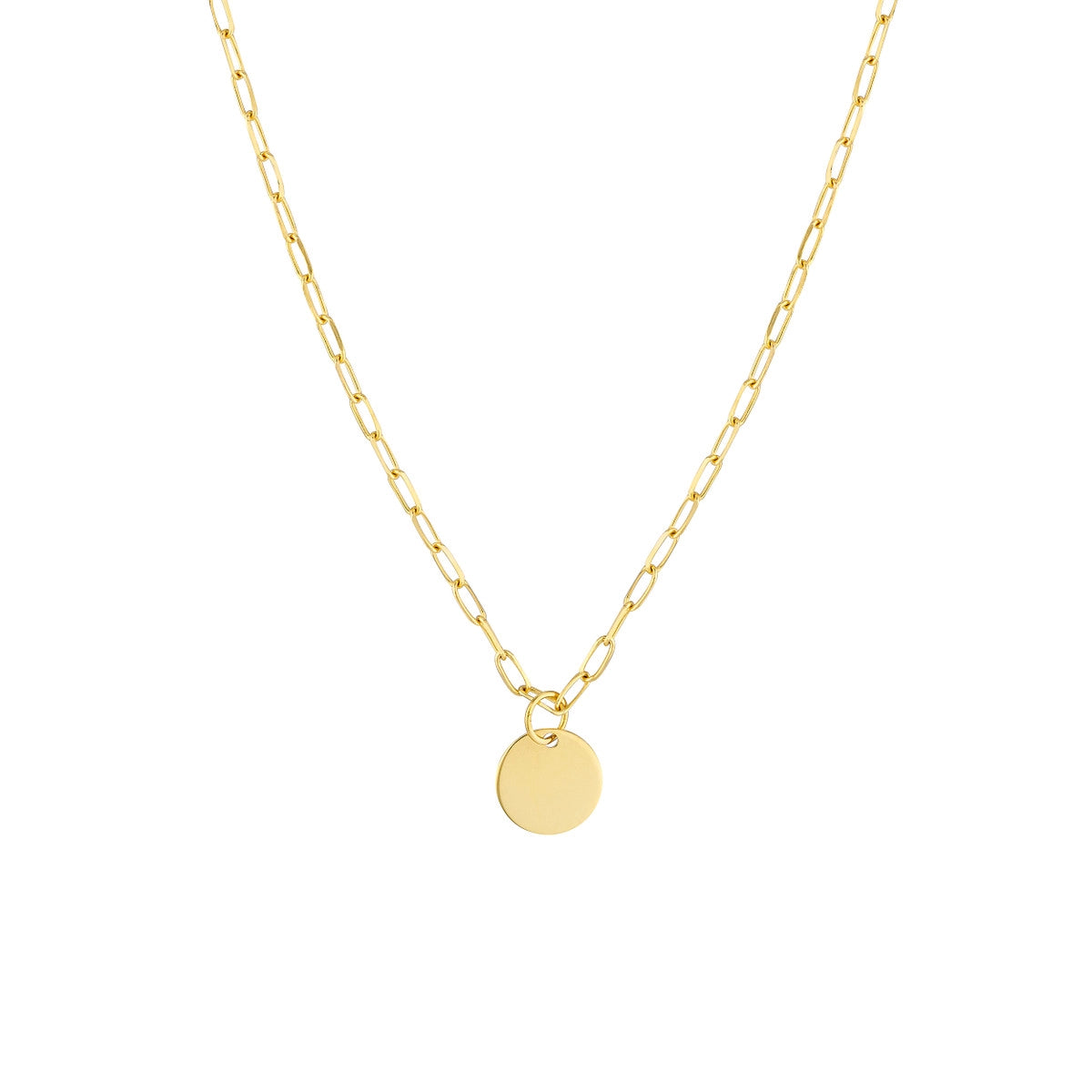 Elegant Chain Necklaces For Casual Days-14K Yellow Gold Dangle Disc Paperclip Necklace