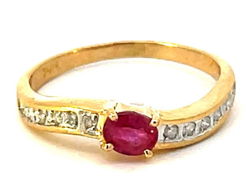 Unique Engagement Rings For Bold Brides-Red Ruby and Diamond Band Ring in 14k Yellow Gold