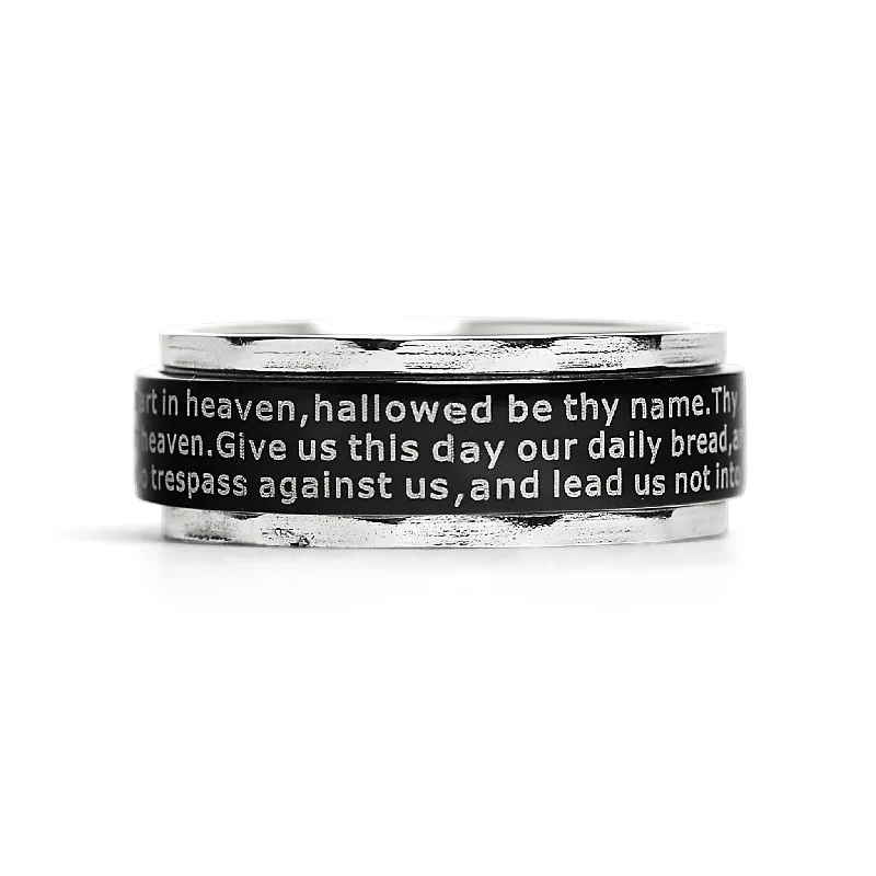 Large Statement Rings For Bold Look-Highly Polished Stainless Steel Lord's Prayer Spinner Center Ring / SRJ1007