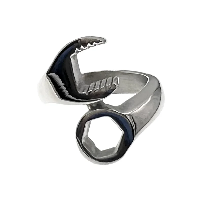 Unique Statement Rings For Special Occasions-Stainless Steel Wrench Ring / SCR0237