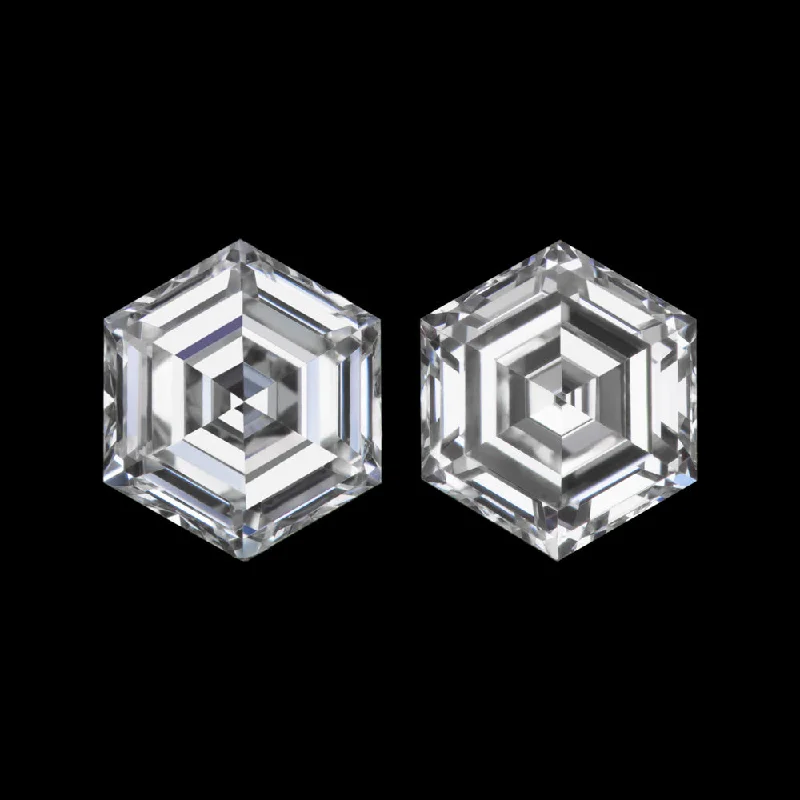 Pearls Earrings For Formal Events-2 CARAT HEXAGON SHAPE LAB CREATED DIAMOND STUD EARRINGS E-F VVS-VS GROWN PAIR