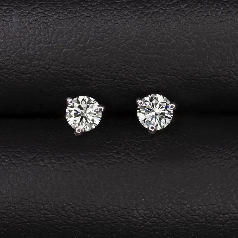 Lightweight Earrings For Daily Comfort-NATURAL DIAMOND STUD EARRINGS 1/2ct ROUND BRILLIANT CUT 14k WHITE GOLD CLASSIC