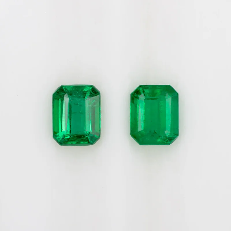 Classic Silver Earrings For Everyday Wear-0.90ct NATURAL EMERALD PAIR STUD EARRINGS EMERALD SHAPE STEP CUT LOOSE ACCENTS