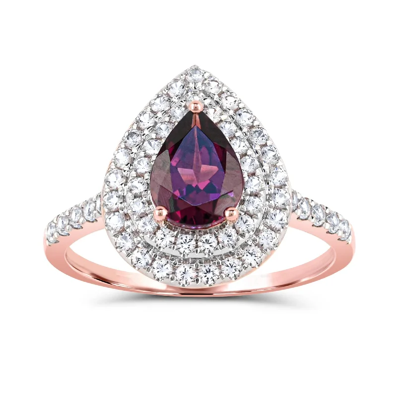 Beautiful Emerald Rings For Special Gifts-ROSE GOLD FASHION RING WITH PEAR SHAPED PURPLE GARNET