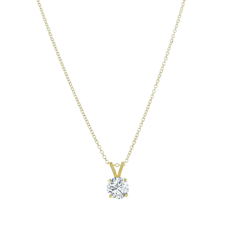 Simple Choker Necklaces For Casual Style-14K Yellow Gold Brilliant Diamond Solitaire Necklace