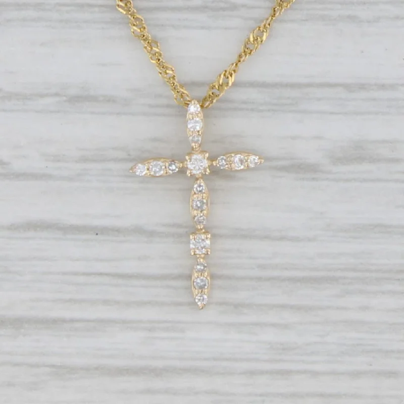 Trendy Necklaces For Fashion Lovers-Small Diamond Cross Pendant Necklace 14k Yellow Gold 17.75" Rope Chain