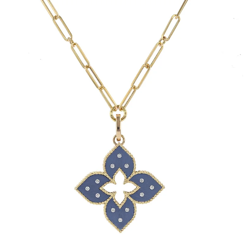 Minimalist Diamond Necklaces For Sophistication-18K Gold Blue Titanium Necklace with Diamonds