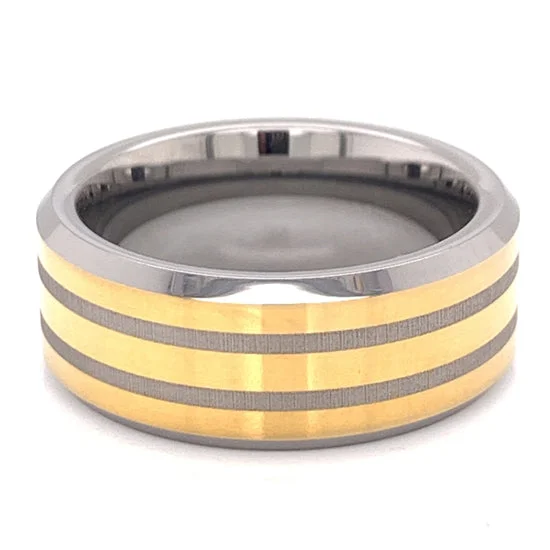 Beautiful Wedding Ring Sets For Couples-18K PVD Coated Tungsten Gold Accents Comfort Fit Ring / TGR1016