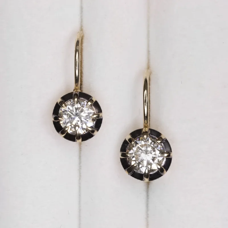 Wedding Earrings For Bridesmaids-DIAMOND DROP EARRINGS VICTORIAN STYLE CLASSIC 1 CARAT NATURAL ROUND CUT GOLD 1ct