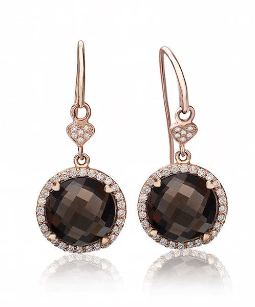 Bold Earrings For Fashion Lovers-Smoky quartz round drop earrings with diamonds 356-JSA