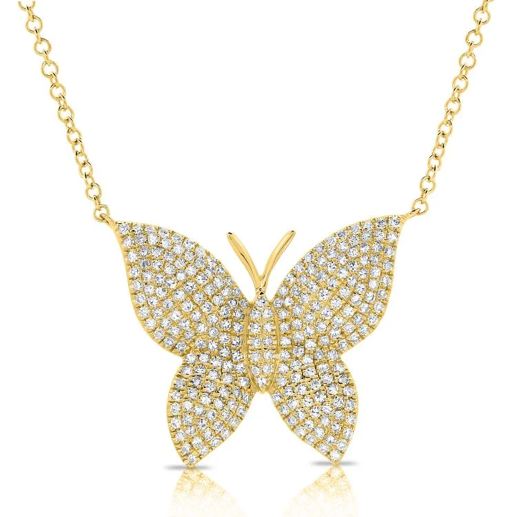 Layered Necklaces For Trendy Style-14K White Diamond Large Butterfly Necklace