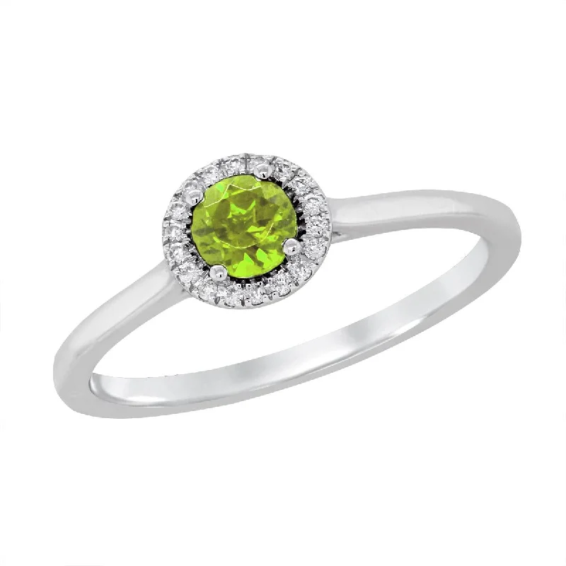 Personalized Promise Rings For Romantic Gestures-WHITE GOLD PERIDOT RING WITH DIAMOND HALO, .05 CT TW