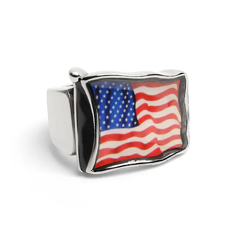 Sparkling Wedding Rings For Special Days-Stainless Steel USA Flag Ring / FLG0001