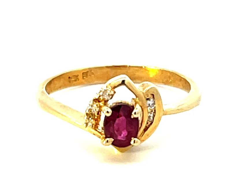 Trendy Fashion Rings For Statement Look-Red Ruby and Diamond Ring in 14k Yellow Gold