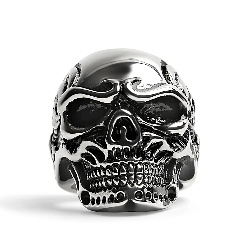 Simple Engagement Rings For Minimalist Brides-Stainless Steel Skull With Skeleton Accents Ring / SCR4048