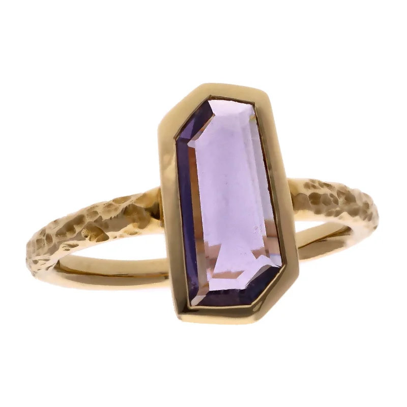 Designer Cocktail Rings For Glamorous Style-14K Yellow Gold Rose Cut Purple Sapphire Ring