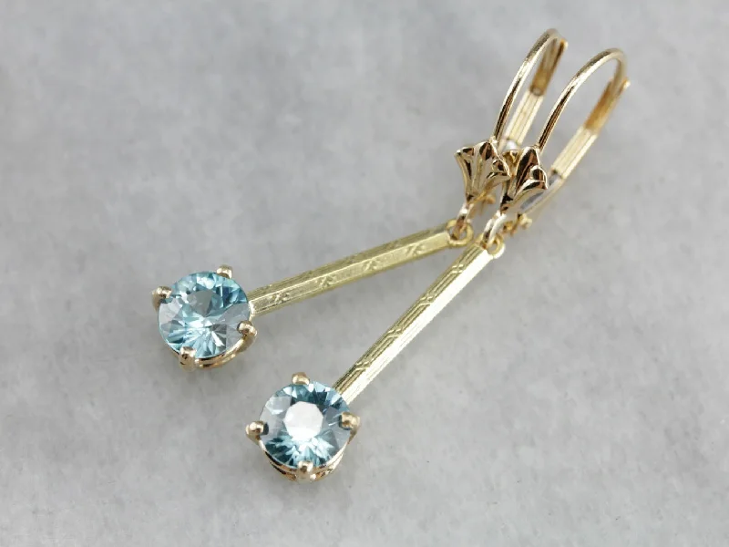 Dainty Earrings For Minimalist Style-Blue Zircon Gold Bar Drop Earrings