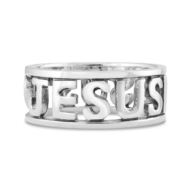 Customizable Wedding Bands For Personal Touch-Sterling Silver Jesus Band Ring / SSR0165