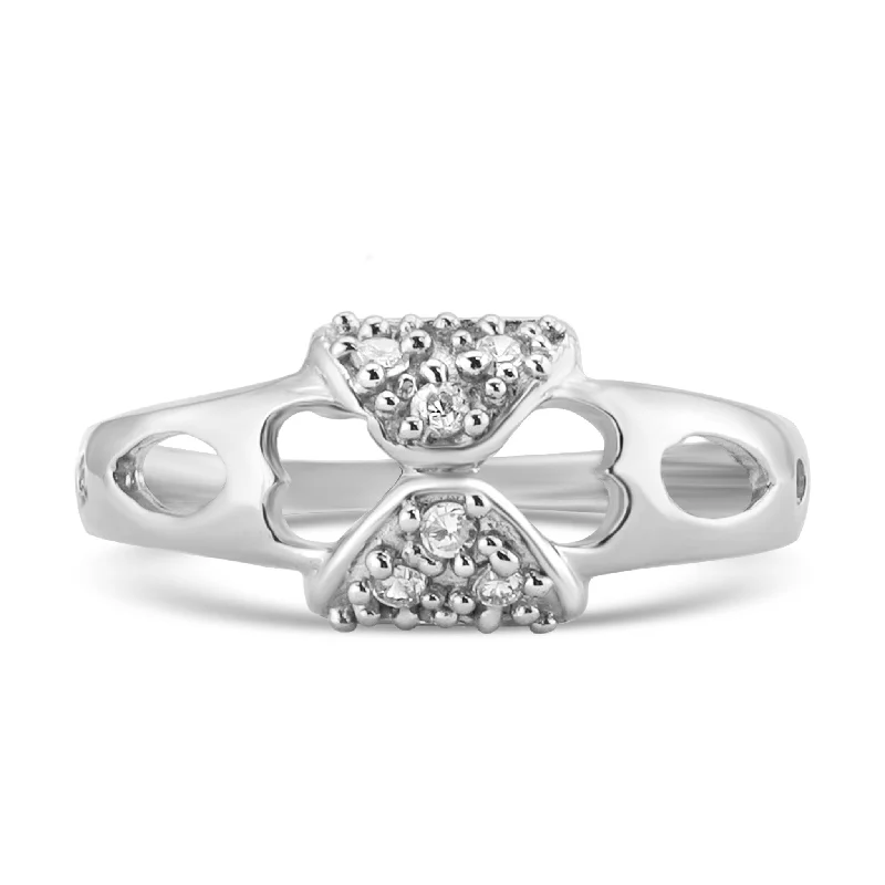 Gemstone Cocktail Rings For Bold Fashion-Sterling Silver CZ Bow Ring / SSR0180