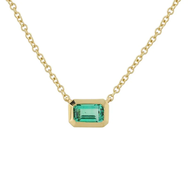 Beautiful Handcrafted Necklaces For Unique Gifts-14K Yellow Gold Emerald Bezel Necklace