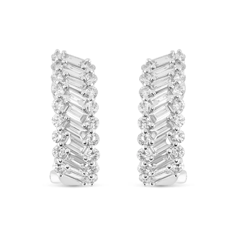 Chic Gold Earrings For Evening Look-18K White Gold Diamond Huggie Leverback Earrings