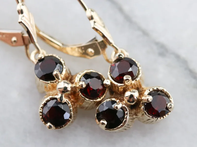 Handmade Silver Earrings For Luxury-Floral Gold and Garnet Drop Earrings