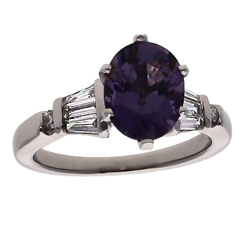 Luxury Diamond Rings For Anniversary Gifts-Platinum Oval Purple Spinel & Diamond Ring