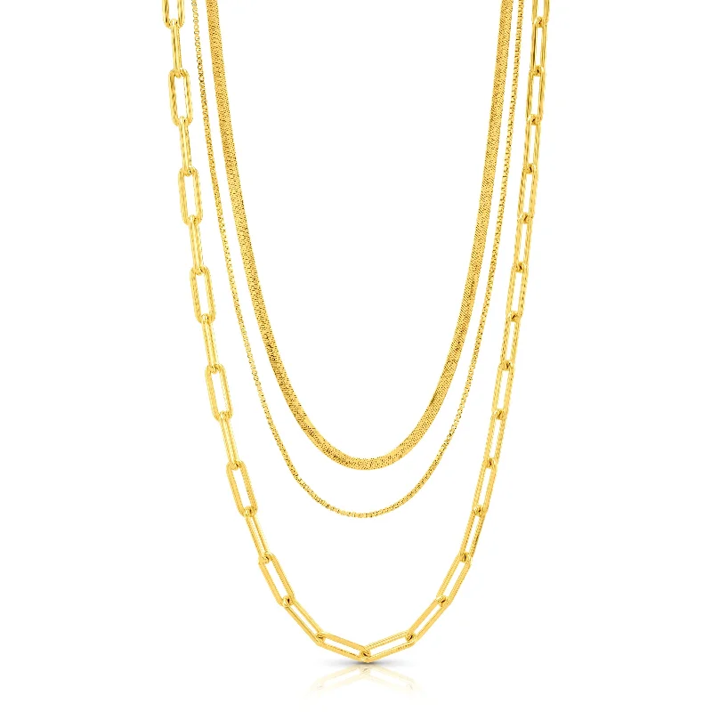 Large Statement Necklaces For Parties-LAYERED LUXE 3 LAYER NECKLACE, GOLD