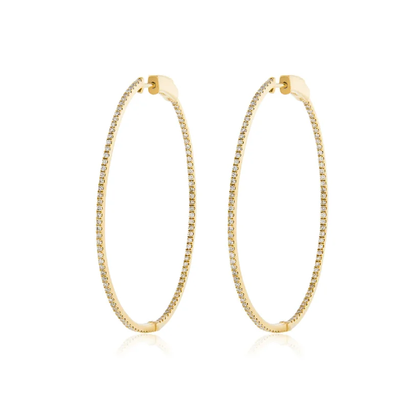 High-End Earrings For Elegant Occasions-14k Yellow Gold 1.05ct Diamond Hoop Earrings